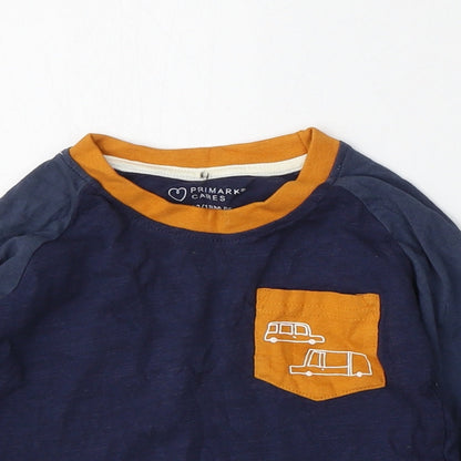Primark Boys Blue  Cotton Basic T-Shirt Size 12-18 Months Round Neck