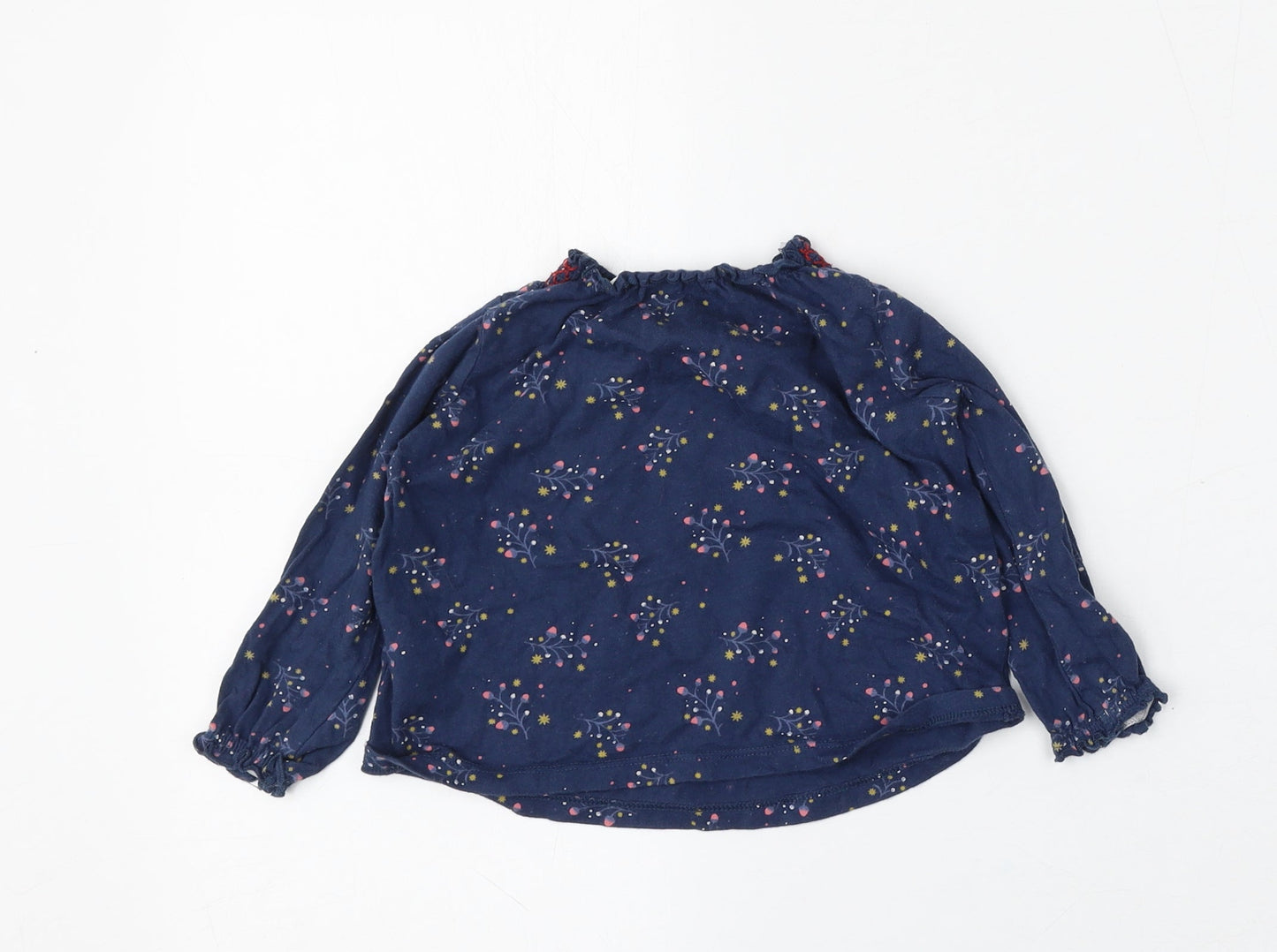 F&F Girls Blue Floral Cotton Basic T-Shirt Size 9-12 Months Round Neck
