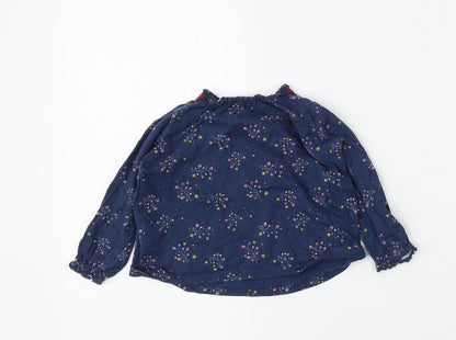 F&F Girls Blue Floral Cotton Basic T-Shirt Size 9-12 Months Round Neck