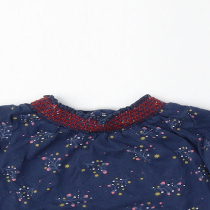 F&F Girls Blue Floral Cotton Basic T-Shirt Size 9-12 Months Round Neck