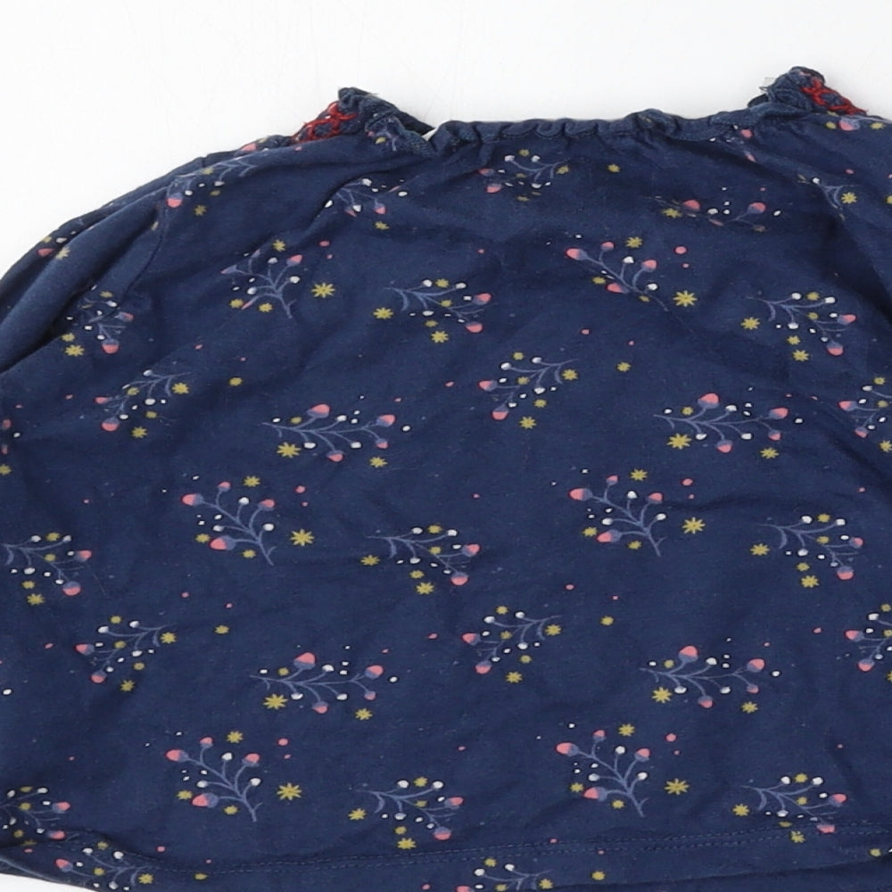 F&F Girls Blue Floral Cotton Basic T-Shirt Size 9-12 Months Round Neck