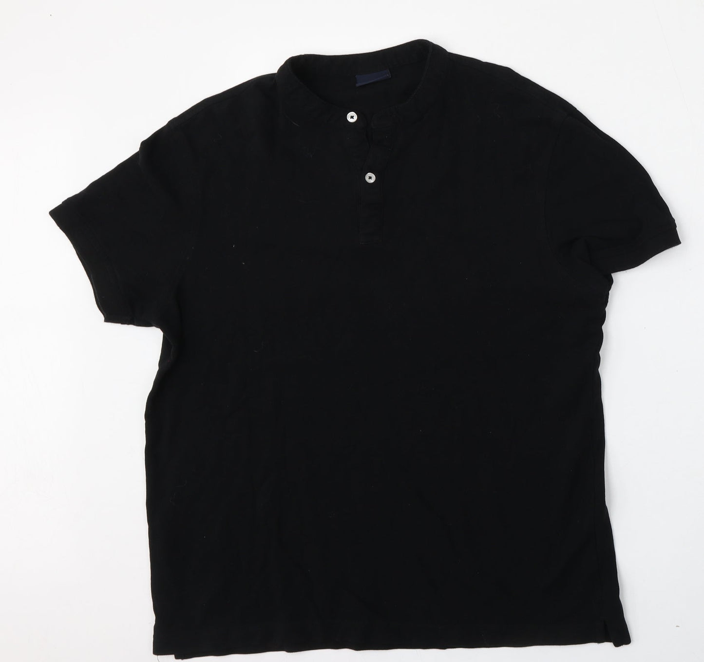 Lefties Mens Black  Cotton  Polo Size L Round Neck Button
