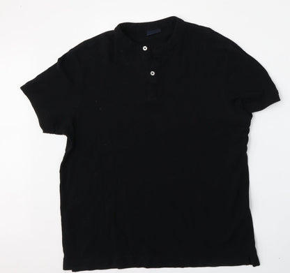 Lefties Mens Black  Cotton  Polo Size L Round Neck Button