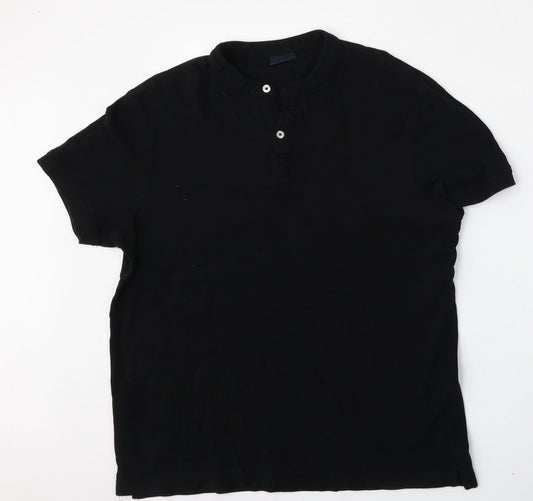 Lefties Mens Black  Cotton  Polo Size L Round Neck Button