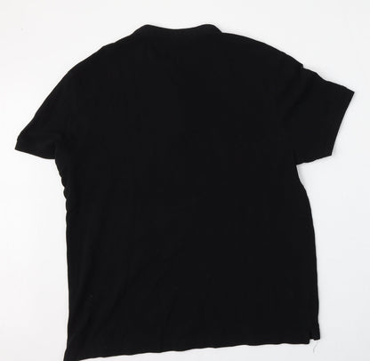 Lefties Mens Black  Cotton  Polo Size L Round Neck Button