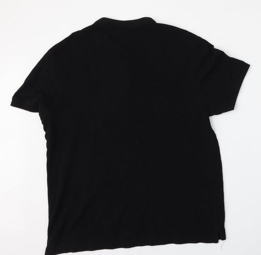 Lefties Mens Black  Cotton  Polo Size L Round Neck Button