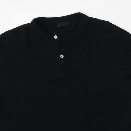 Lefties Mens Black  Cotton  Polo Size L Round Neck Button