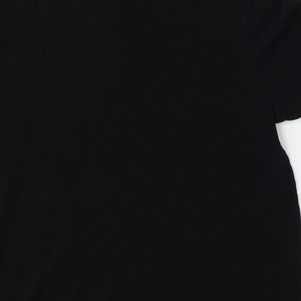 Lefties Mens Black  Cotton  Polo Size L Round Neck Button