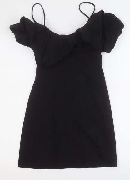 Stradivarius Womens Black  Cotton A-Line  Size S  Round Neck