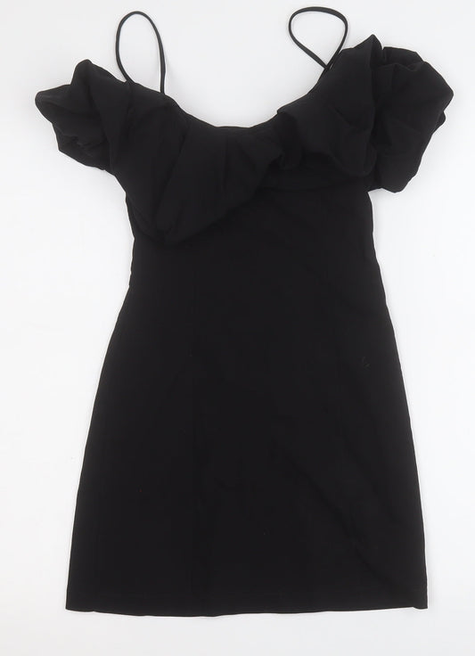 Stradivarius Womens Black  Cotton A-Line  Size S  Round Neck