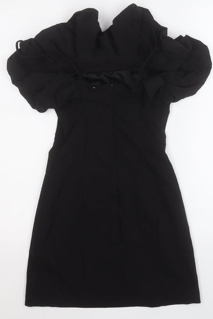 Stradivarius Womens Black  Cotton A-Line  Size S  Round Neck