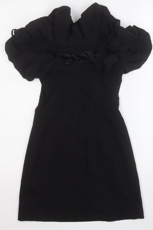 Stradivarius Womens Black  Cotton A-Line  Size S  Round Neck