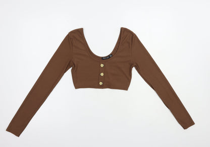 Nasdty Gal Womens Brown  Plastic Cropped Blouse Size 4 Scoop Neck