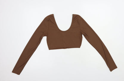 Nasdty Gal Womens Brown  Plastic Cropped Blouse Size 4 Scoop Neck