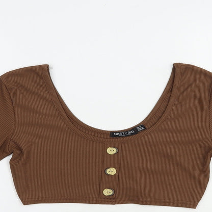 Nasdty Gal Womens Brown  Plastic Cropped Blouse Size 4 Scoop Neck