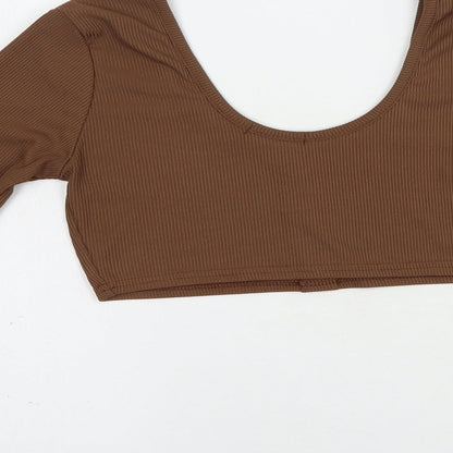 Nasdty Gal Womens Brown  Plastic Cropped Blouse Size 4 Scoop Neck
