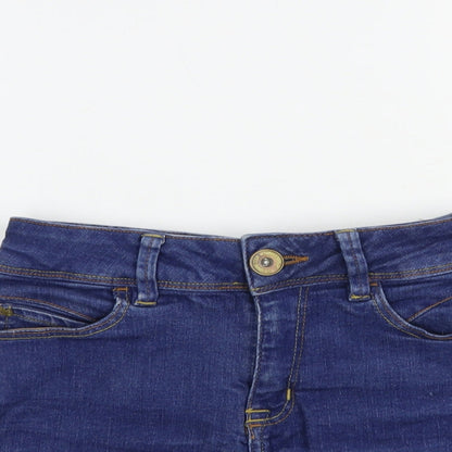 Pull & Bear Womens Blue  Cotton Hot Pants Shorts Size 8 L3 in Regular Button