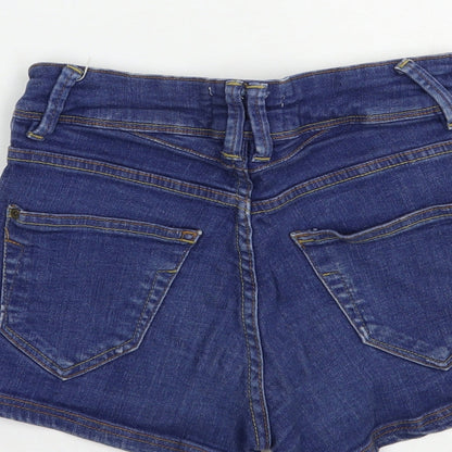 Pull & Bear Womens Blue  Cotton Hot Pants Shorts Size 8 L3 in Regular Button