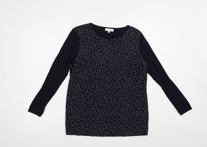Warehouse Womens Blue Crew Neck Polka Dot Cotton Pullover Jumper Size 10