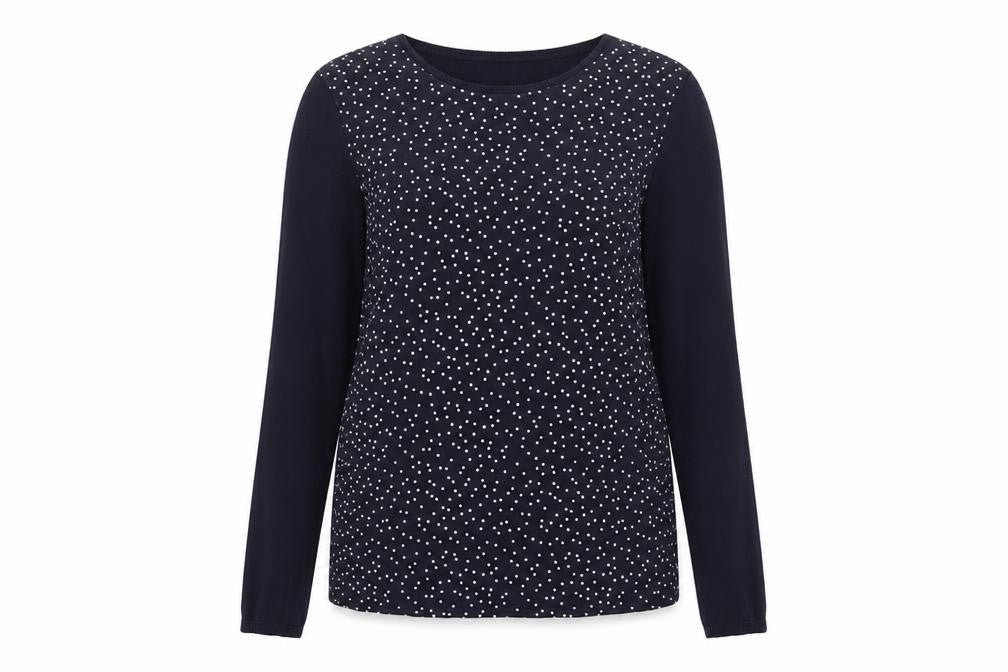 Warehouse Womens Blue Crew Neck Polka Dot Cotton Pullover Jumper Size 10