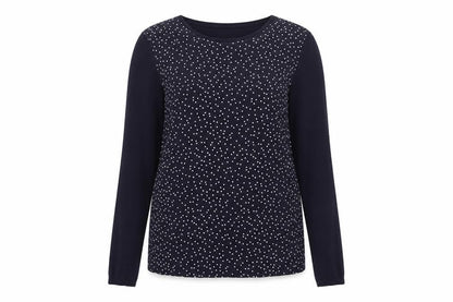 Warehouse Womens Blue Crew Neck Polka Dot Cotton Pullover Jumper Size 10