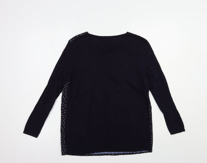 Warehouse Womens Blue Crew Neck Polka Dot Cotton Pullover Jumper Size 10