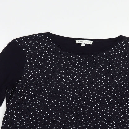 Warehouse Womens Blue Crew Neck Polka Dot Cotton Pullover Jumper Size 10