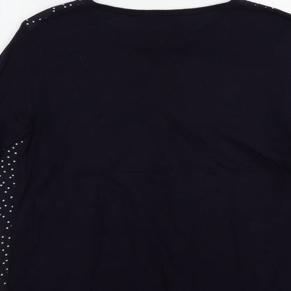 Warehouse Womens Blue Crew Neck Polka Dot Cotton Pullover Jumper Size 10