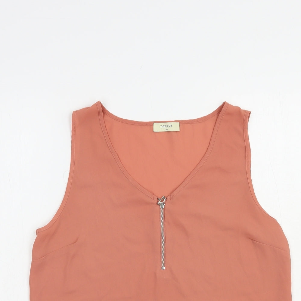 Papaya Womens Pink  Polyester Basic Blouse Size 10 V-Neck