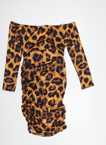 CHICME Womens Orange Animal Print Cotton Bodycon  Size XL  Off the Shoulder Pullover
