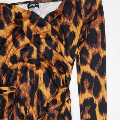 CHICME Womens Orange Animal Print Cotton Bodycon  Size XL  Off the Shoulder Pullover