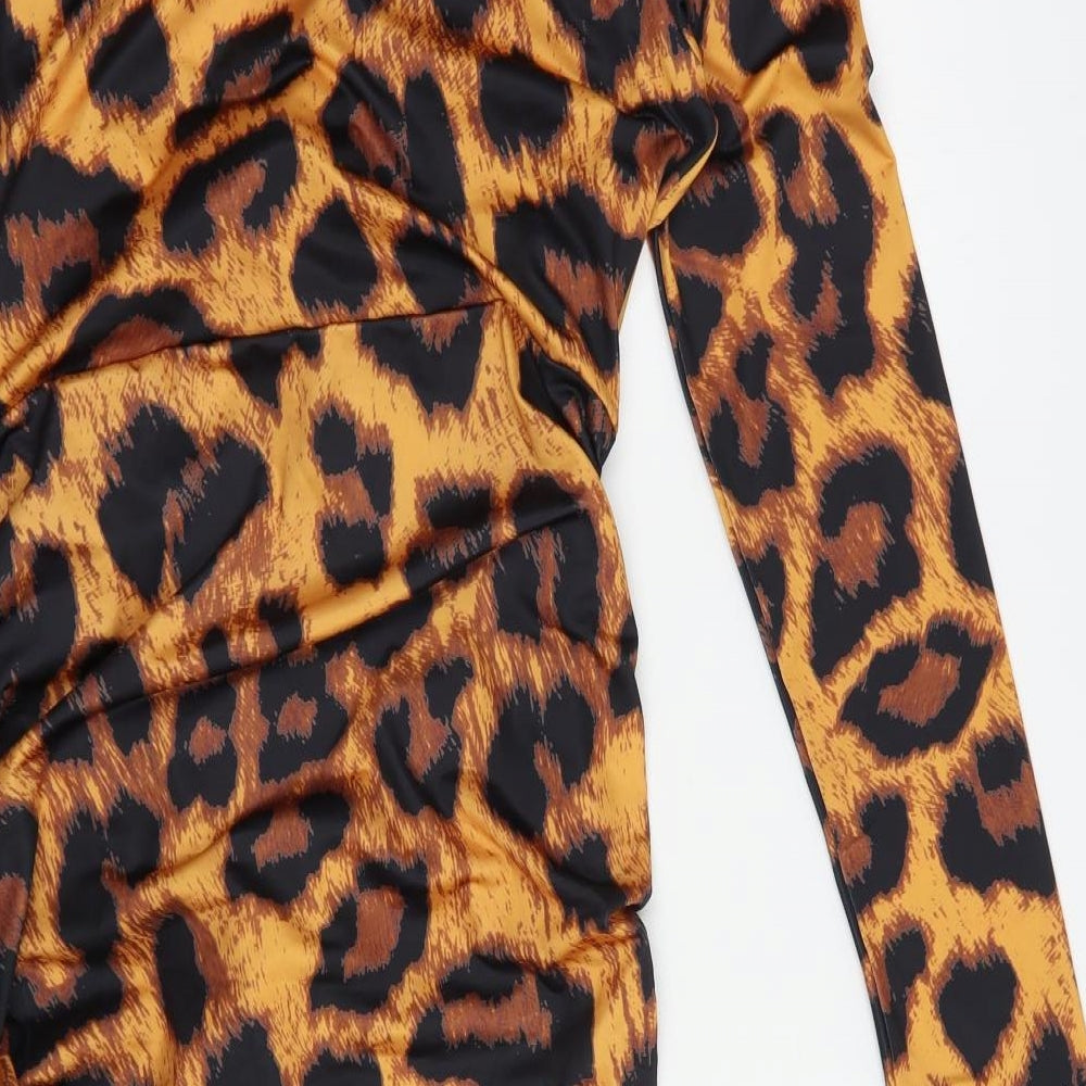CHICME Womens Orange Animal Print Cotton Bodycon  Size XL  Off the Shoulder Pullover