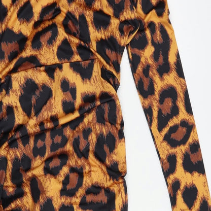 CHICME Womens Orange Animal Print Cotton Bodycon  Size XL  Off the Shoulder Pullover