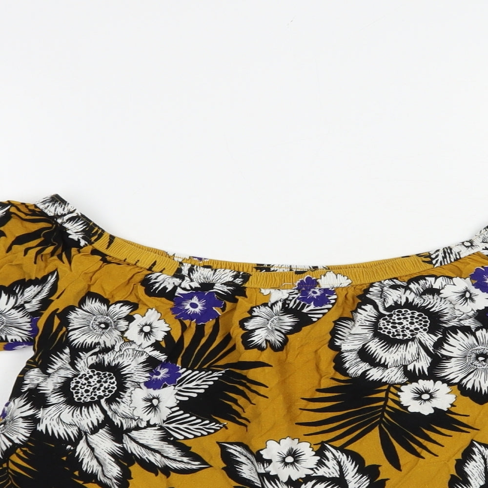 Papaya Womens Yellow Floral Viscose Basic Blouse Size 10 Off the Shoulder