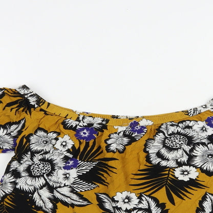Papaya Womens Yellow Floral Viscose Basic Blouse Size 10 Off the Shoulder