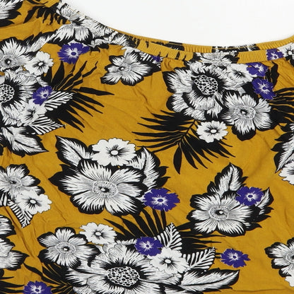 Papaya Womens Yellow Floral Viscose Basic Blouse Size 10 Off the Shoulder