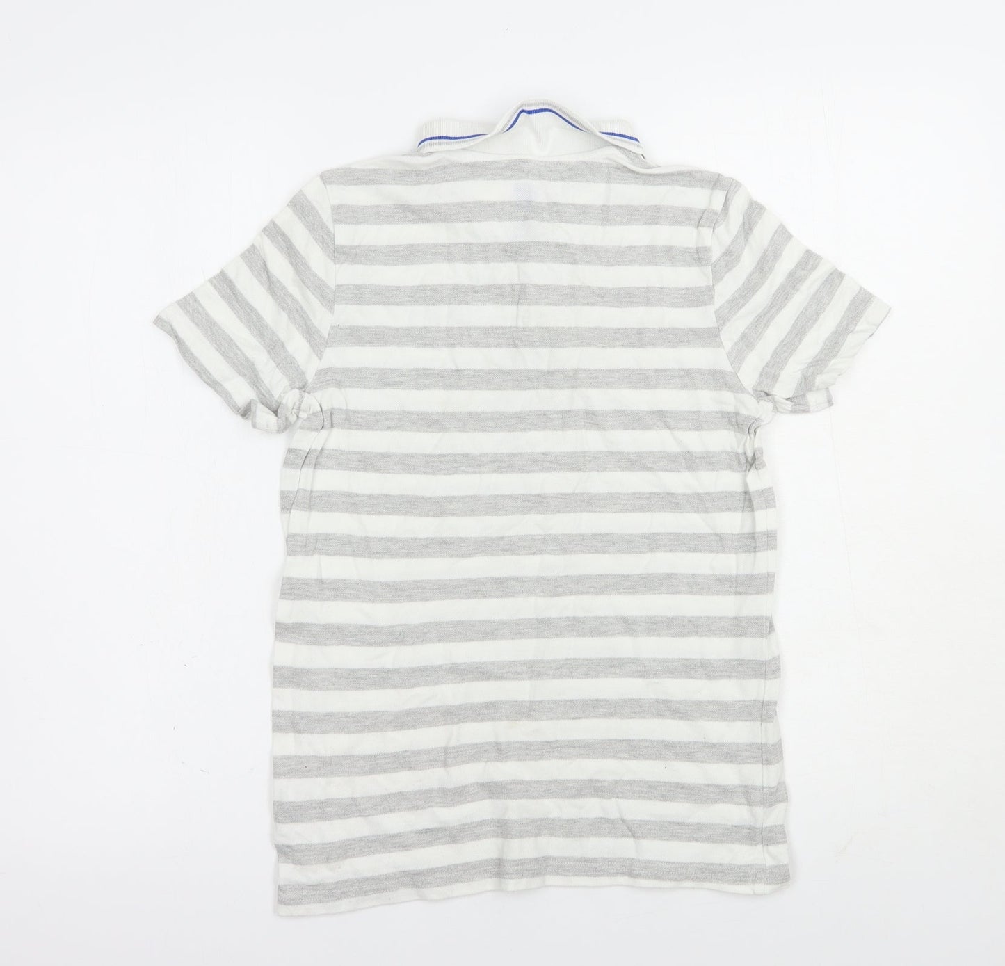 F&F Boys Grey Striped Cotton Pullover Polo Size 11-12 Years Collared Button