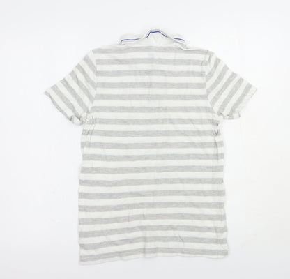 F&F Boys Grey Striped Cotton Pullover Polo Size 11-12 Years Collared Button