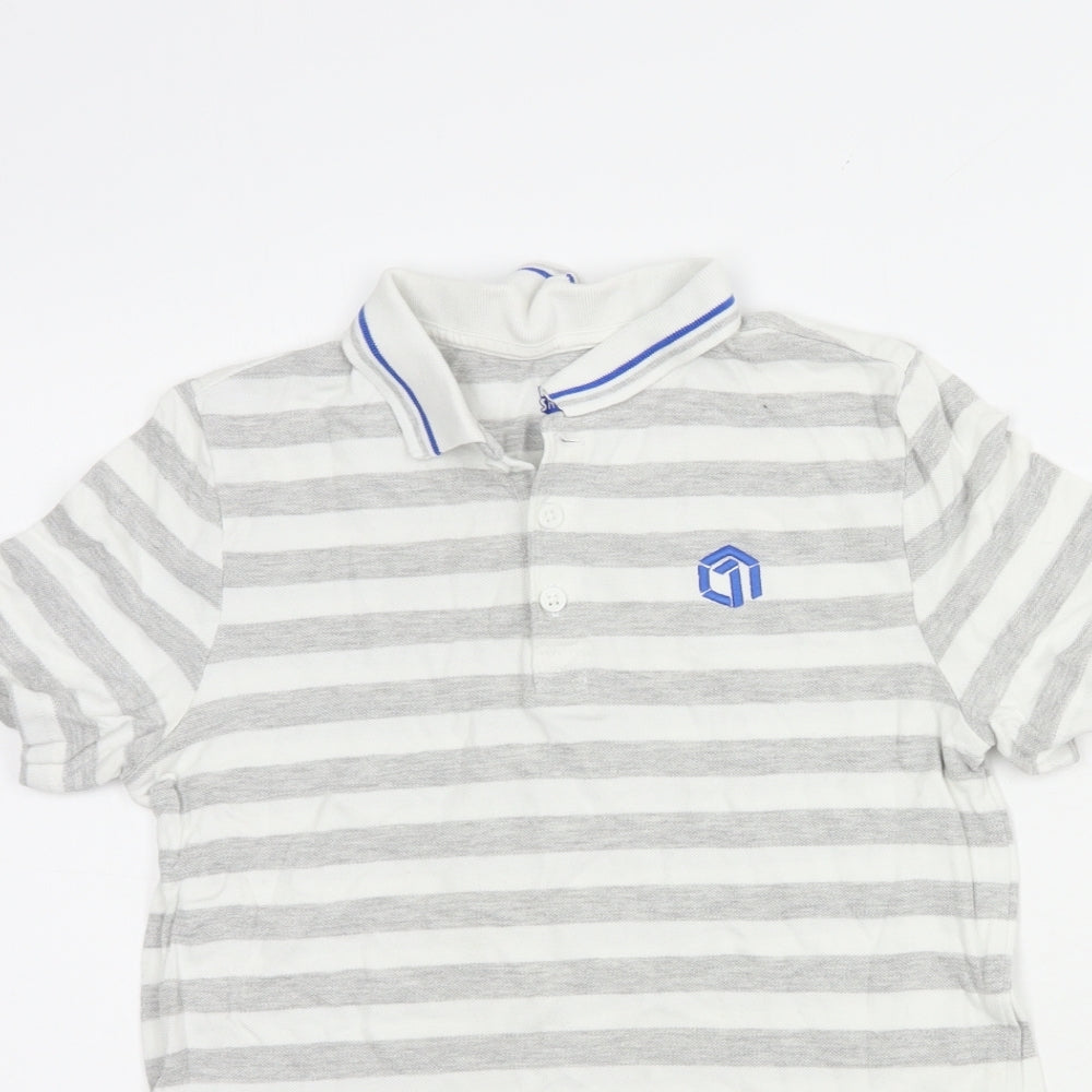 F&F Boys Grey Striped Cotton Pullover Polo Size 11-12 Years Collared Button