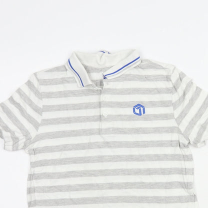 F&F Boys Grey Striped Cotton Pullover Polo Size 11-12 Years Collared Button