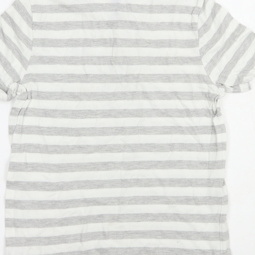 F&F Boys Grey Striped Cotton Pullover Polo Size 11-12 Years Collared Button
