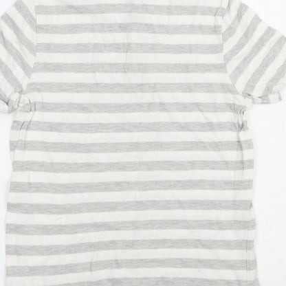 F&F Boys Grey Striped Cotton Pullover Polo Size 11-12 Years Collared Button