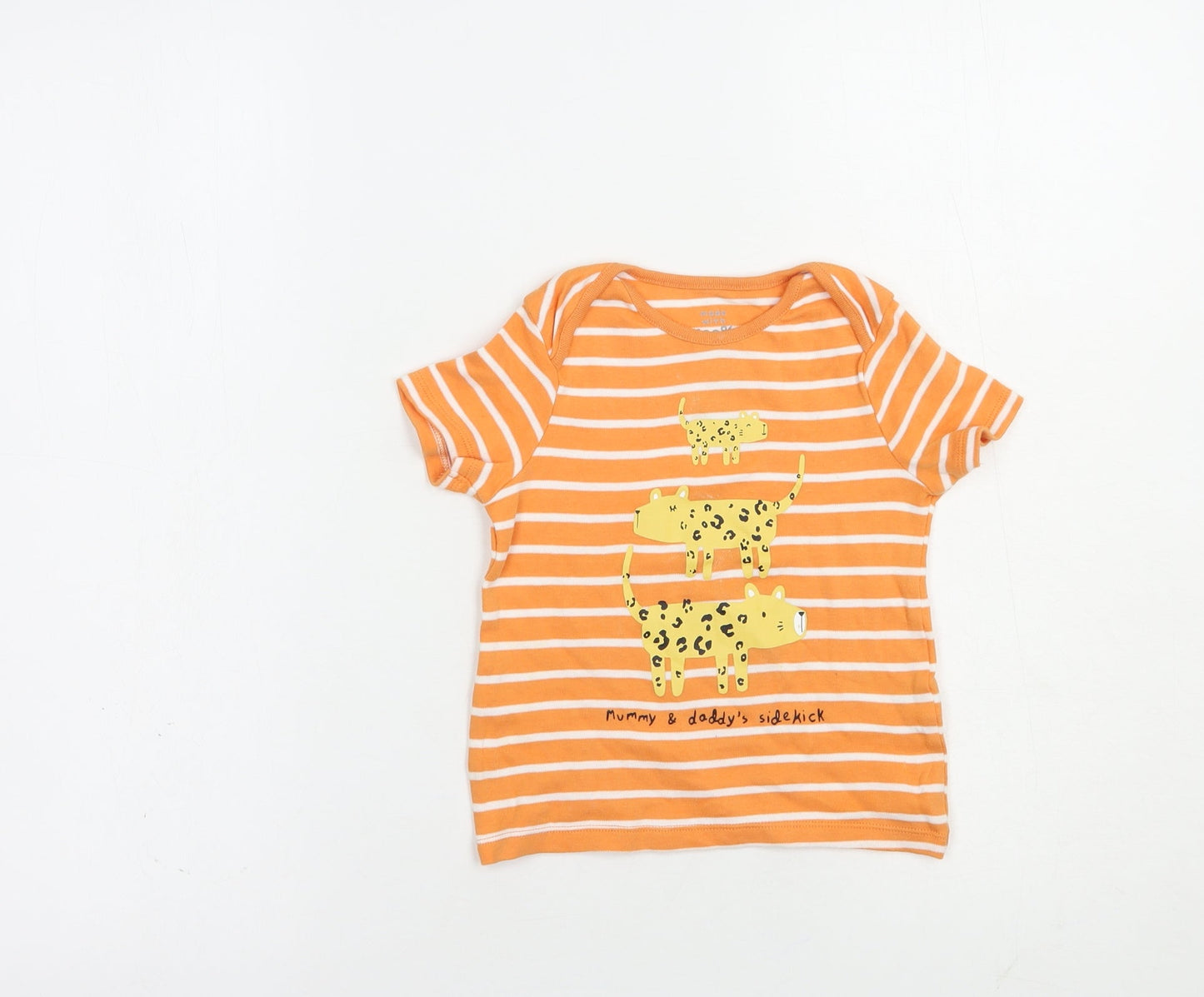 F&F Girls Orange Striped Cotton Pullover T-Shirt Size 2-3 Years Crew Neck Pullover - Cute Wild Cats