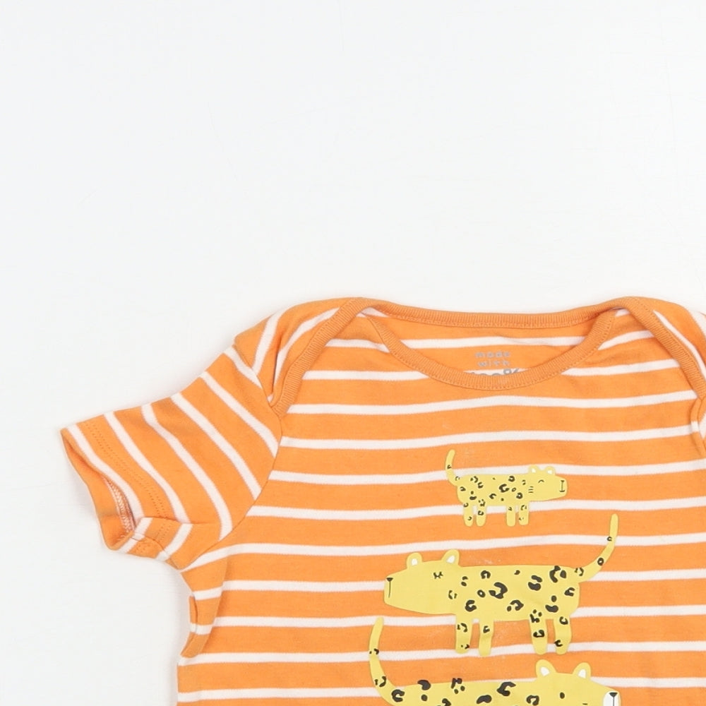 F&F Girls Orange Striped Cotton Pullover T-Shirt Size 2-3 Years Crew Neck Pullover - Cute Wild Cats