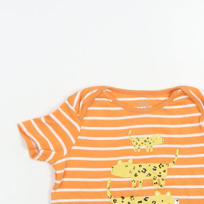 F&F Girls Orange Striped Cotton Pullover T-Shirt Size 2-3 Years Crew Neck Pullover - Cute Wild Cats
