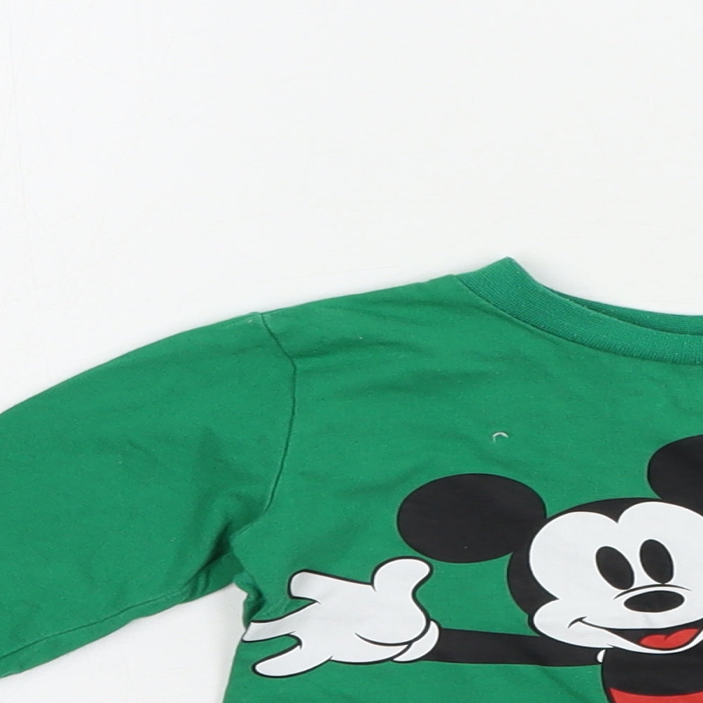 Primark Baby Green  Cotton Kimono T-Shirt Size 18-24 Months Crew Neck Pullover - Mickey Mouse