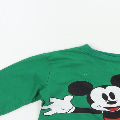 Primark Baby Green  Cotton Kimono T-Shirt Size 18-24 Months Crew Neck Pullover - Mickey Mouse