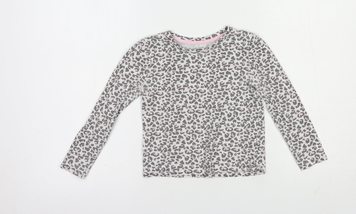 Primark Girls Grey Animal Print Cotton Basic T-Shirt Size 4-5 Years Crew Neck Pullover