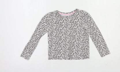 Primark Girls Grey Animal Print Cotton Basic T-Shirt Size 4-5 Years Crew Neck Pullover