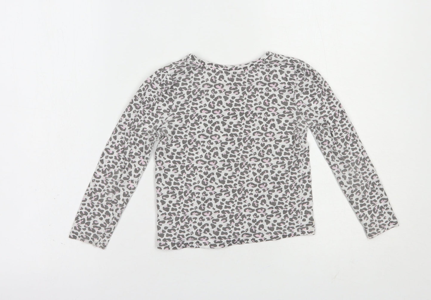 Primark Girls Grey Animal Print Cotton Basic T-Shirt Size 4-5 Years Crew Neck Pullover